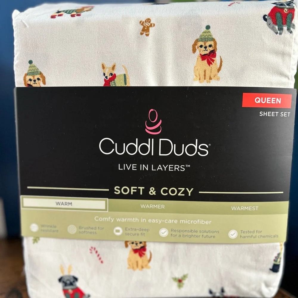 Cuddl Duds Cream Holiday Puppy Print Sheet Set - Picture 2 of 4